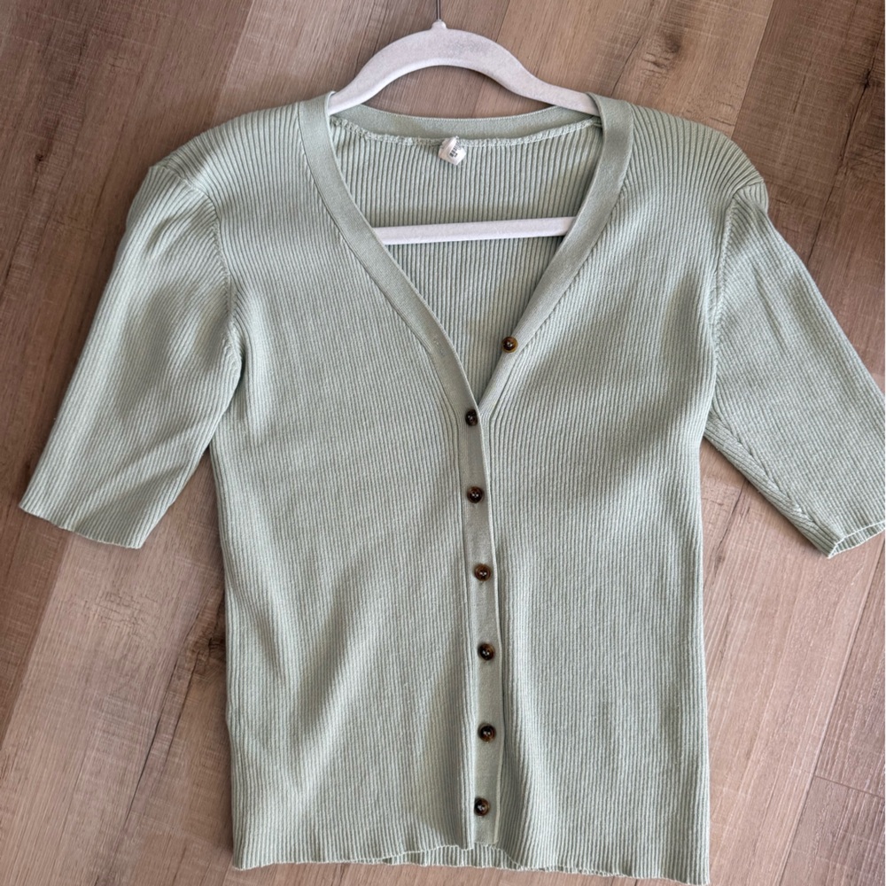 Wishlist Sage Green Ribbed Button-Up Top